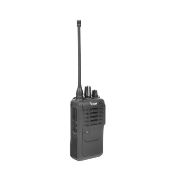Radio portátil Icom IC-F4003/74 analógico UHF en rango de frecuencia de 400-470 MHz, 5 W de potencia de RF, 16 canales. Incluye: batería, cargador, antena, tapa de accesorios y clip, ICF4003/74